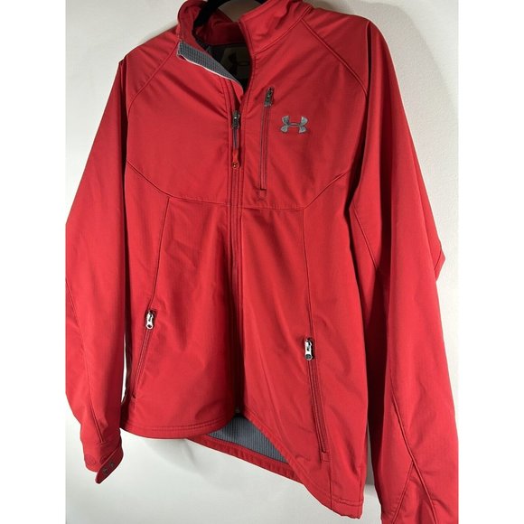 Under Armor Softshell Jacket Size Large L Soft Shell Red Gray Full Zip Coat - Picture 9 of 12
